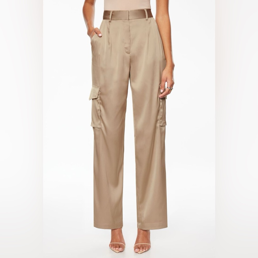 NWT Dynamite Clothing Champagne Beige Izabel Satin Cargo Pants, Sz 8